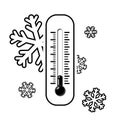 Cold thermometer with a snowflakes in black and white style. Temperature weather thermometers meteorology, temp control